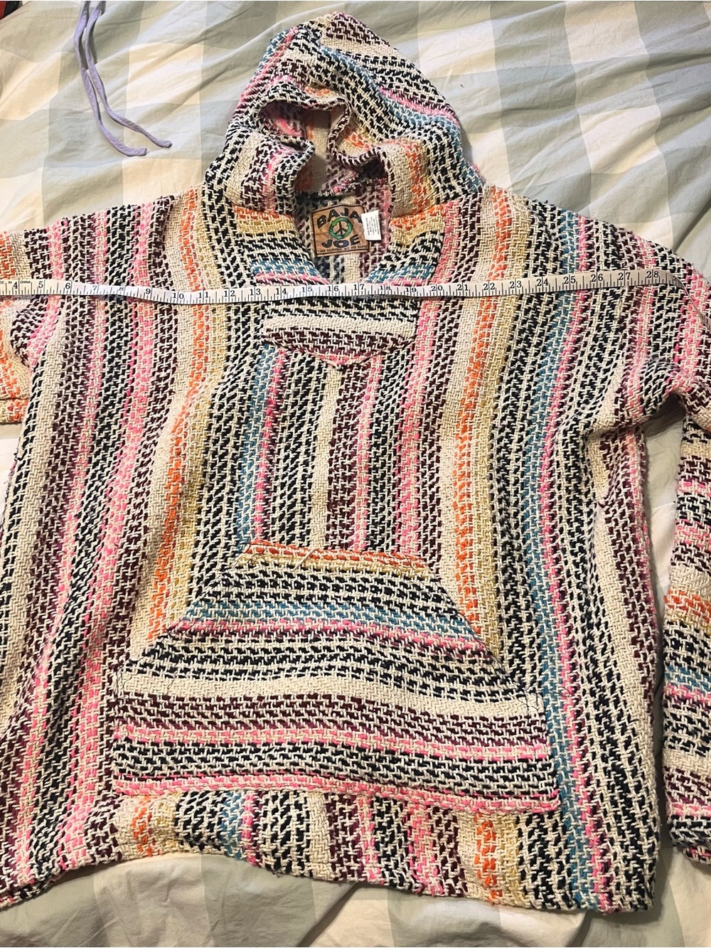 Baja-Style Hooded Pullover Sweater in Cream Multicolor